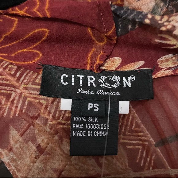 Citron Santa Monica Silk Cardigan Asian Open Front Floral Sheer Sz PS B33 - Picture 3 of 10